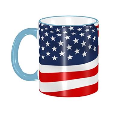 Imagem de Ourdovi Caneca de café expresso de cerâmica patriótica da bandeira americana, caneca de cerâmica revestida faça você mesmo, para café, sopa, chá, leite, latte, cacau quente, colorido divertido 340 g.