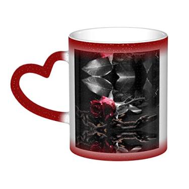 Imagem de Copo de café divertido Gothic Black Roses, copo de cerâmica com mudança de cor sensível ao calor 12 Oz, para café/chá/leite/cacau, para adolescente/aniversário/festival/presentes