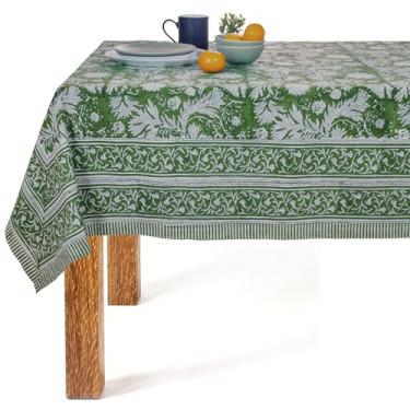 Imagem de VISTALOOM Toalha de mesa com estampa em bloco: 152 x 232 cm, retangular, 100% algodão, pré-encolhida, lavável para primavera, cozinha e jantar, perfeita para pátio, interior e exterior, casa de