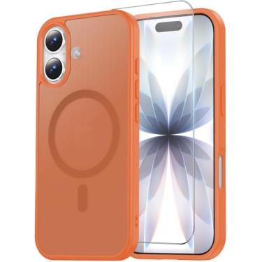 Imagem de Temdan Capa para iPhone 17 com protetor de tela, compatível com Magsafe, antiamarelamento, proteção de nível militar, capa magnética fina à prova de choque, laranja