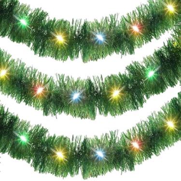 Imagem de Shakven Luz LED de guirlanda de árvore de Natal, luzes de guirlanda de enfeites de casamento | Ornamentos de flâmulas verdes, guirlanda de ouropel de 49,21 pés - Decoração de Natal torcida com tiras