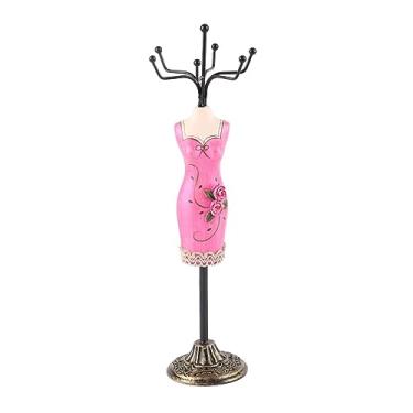 Imagem de Expositor de joias de metal Suporte giratório removível para pendurar pulseira prateleira brinco organizador de colar para penteadeira de quarto resina ouro rosa vermelho 7,5 x 25 (Cheongsam rosa