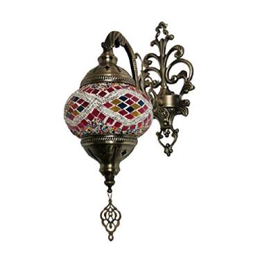 Imagem de Luminária de parede retrô turca, aplique de parede marroquino em mosaico, luminária de parede boêmia artesanal em vidro para cabeceira, ideal para sala de estar, quarto, corredor, varanda, c