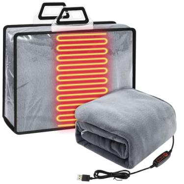 Imagem de Glooglitter Cobertor aquecido por USB 127 x 152 cm, grande, elétrico, 5 V, alimentado com temporizador e controlador de temperatura para carro, inverno, viagem, casa, escritório, acampamento (cinza