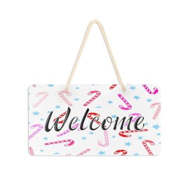 Imagem de Burbuja Placa de boas-vindas de bengala doce para porta da frente, placa de boas-vindas de PVC para decoração de férias, 15 x 28 cm