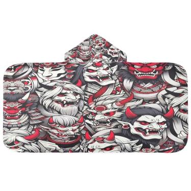 Imagem de Burbuja Máscara japonesa NOH Toalha de banho com capuz para crianças, toalha de praia de pelúcia macia absorvente para meninas e meninos 3-10 anos, 61 x 127 cm
