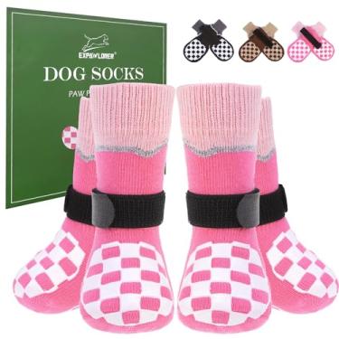 Imagem de EXPAWLORER Meias para cães para evitar lamber patas com garras para pisos de madeira antiderrapantes, sapatos reflexivos de inverno para cães, botas e protetores de patas para cães pequenos, médios e