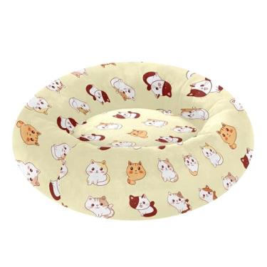 Imagem de SEHANY Cama de cachorro com estampa de gatos fofos, removível e lavável, pequena, redonda para gatos, cama fofa super macia para animais de estimação com fundo antiderrapante para cães pequenos e
