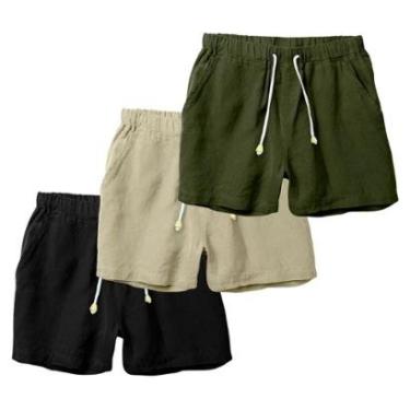 Imagem de Kit 3 Shorts Linho Masculina Com Cordão Bermuda Casual Verão-Masculino