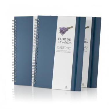 Imagem de Caderno Espiral, Capa Azul em Papel 100% Reciclado com Elástico, 21x15cm, 70 Folhas Pautadas na Cor Bege, Com Suporte para Caneta (3, Lavanda)