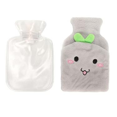 Imagem de CUOFYUNL Garrafa de água quente à prova de explosão destacável capa de pelúcia para evitar queimaduras Bolsa de água quente (Cinza Claro)