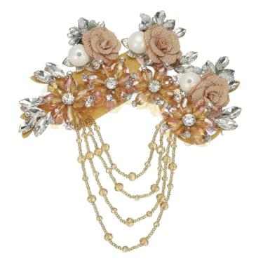 Imagem de PATIKIL Apliques de strass de flores para vestidos, apliques de strass dourados 3D, enfeites feitos à mão, 7 flores, apliques de costura de lantejoulas de cristal para casamento