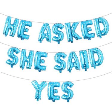 Imagem de He Asked She Said Yes Banner de balão, placa de glitter multicolorido para casamento, noivado, decorações de festa de chá de panela (HE ASKED SHE SAID YES Blue Star)