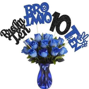 Imagem de Ephlyn 12Pcs Bro I'm 10 Centerpiece Sticks Glitter Boy 10th Birthday Table Flower Centerpieces Sticks 10th Birthday Floral Decorations for Cheers to Ten Years Old Big Brother Party Supplies