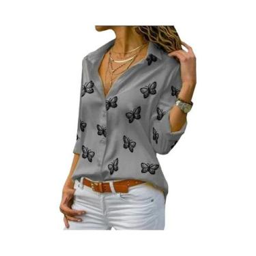 Imagem de Blusa Casual De Manga Longa Com Estampa De Borboleta Oversized Para Mu
