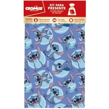 Imagem de Kit saco para presentes com laço pronto e cartão Stitch Disney Cromus 
