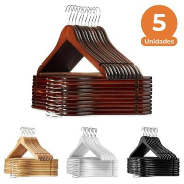 Imagem de Kit com 5 Cabides de Madeira Luxo, Adulto com Gancho Giratório 44 cm, 