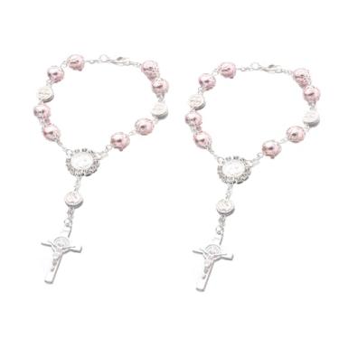 Imagem de 2 peças de espelho retrovisor do rosário do carro para pendurar rosário personalizado carro bênção cruz medalha de carro católica para caminhão, bicicleta, motocicleta, espelho de carro, acessórios