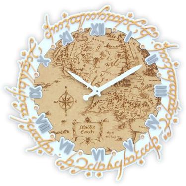 Imagem de Relógio de Parede Mapa da Terra Média Branco 25cm Plástico com Madeira