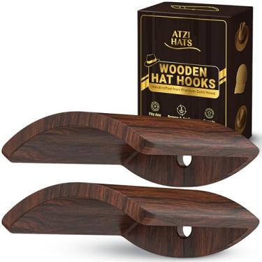 Imagem de Atzi Hats Ganchos de chapéu de cowboy para parede – Conjunto de 2 suportes de madeira para chapéus Fedora, Western, Beisebol e Sol – Ganchos de sândalo vermelho rústico para casa, armário, entrada