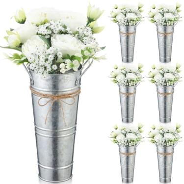 Imagem de LemonRoad 6 conjuntos de peças centrais de casamento para mesas, incluindo balde de flores galvanizadas, vasos de metal com flores artificiais, decorações de chá de panela, lembrancinhas de festa de