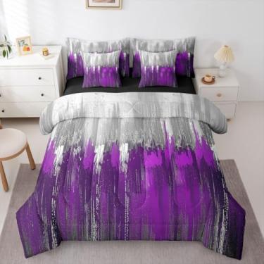 Imagem de Erosebridal Jogo de cama King branco e roxo com 7 peças, gradiente acinzentado, vintage, estampado, arte abstrata, para adolescentes, homens e mulheres