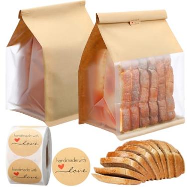 Imagem de Fullhawl 180 sacos de padaria com janela, 26 x 16 x 13 cm pequena aba de gravata trava para biscoitos, saco de massa fermentada, saco de papel kraft, sacos de armazenamento para embalagem caseira