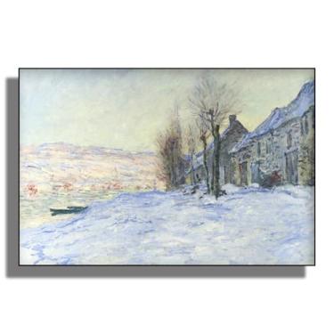 Imagem de OKRA Arte de parede Monet Canvas - Lavacourt Under Snow Wall Decor - Pintura a óleo Snowscape - Adequado para restaurantes de fast food, lojas de animais de estimação e corredores. Sem moldura. 12 x