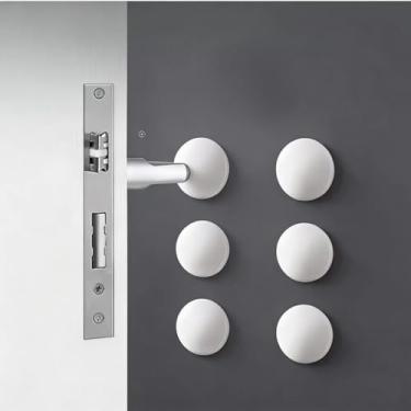 Imagem de 6 peças, almofada de proteção de batente de porta de silicone, amortecedor autoadesivo, um dispositivo de proteção para evitar danos à parede em residências, branco