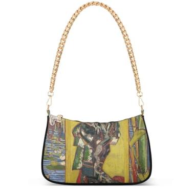 Imagem de Nublado Noite Arte Moda Bolsa Hobo Formal Bolsa Feminina Vintage Bolsa Colorida Sobre o Ombro, Pintura de cortesã Van Gogh