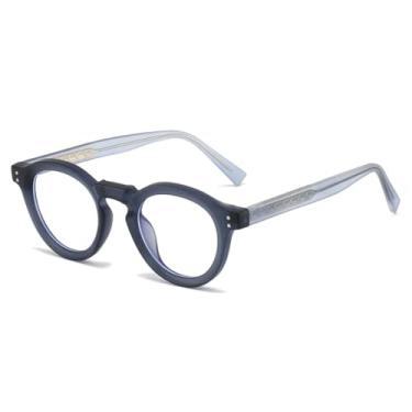 Imagem de Óculos masculinos retrô com armação redonda em metal, estilo moderno e estiloso (azul)