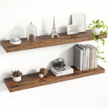 Imagem de Acovy Prateleiras flutuantes de 91 cm, prateleiras flutuantes profundas para parede, prateleira suspensa com suportes invisíveis, prateleiras profundas para banheiro, quarto, sala de estar, marrom