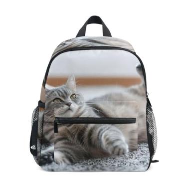 Imagem de GAIGEO Cute Cat Lying Backpack for Baby 10x4x12 In, Small Girls Backpack with Water Bottle Pockets, Whistle Buckle