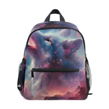 Imagem de GAIGEO Nebula Wolf Colorful Backpack for Kids, 10x4x12 In, Boys Toddler Backpack Includes Water Bottle Pockets, Whistle Clip for Safety