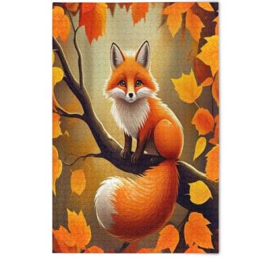 Imagem de Quebra-cabeça 500 peças para adultos, jogo familiar, arte, bonito, outono, raposa, amarelo, inverno, enigma, engraçado, 500 peças, 52 x 37,8 cm
