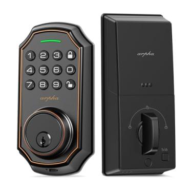 Imagem de Fechadura de porta de entrada sem chave, fechadura de porta de teclado com 100 códigos, fechadura inteligente com senha anti-espião, fechadura de teclado com um toque, trava automática, fácil de