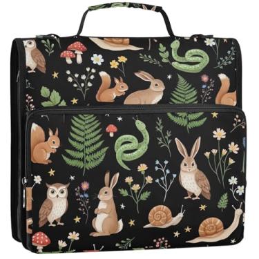 Imagem de Organizador de fichários de 3,8 cm para negócios, 3 anéis, animais da floresta, corujas, zíper, vários bolsos, pasta de portfólio grande, bolsa para fichário de ensino médio com alça 34,5 x 31,5 x 9