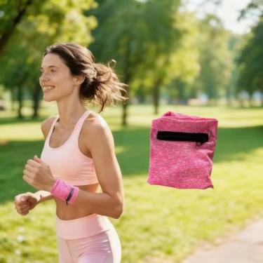 Imagem de Bolsa carteira de pulso unissex com fecho de zíper para academia, corrida, ciclismo, viagens - presente ideal para mulheres, homens, armazenamento seguro, rosa, liso