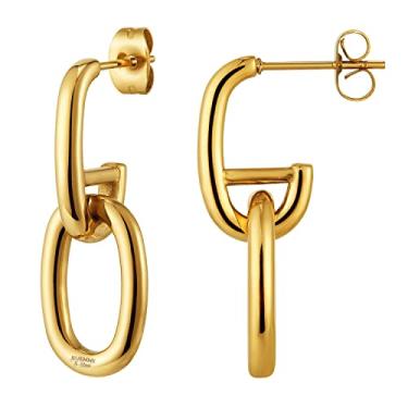 Imagem de Brincos pendentes de ouro 14K, brincos geométricos em forma de U pequenos com corrente de elos de corrente, conforto hipoalergênico para mulheres e meninas brincos de argola de clipe joias, Ouro amarelo, Sem pedras preciosas