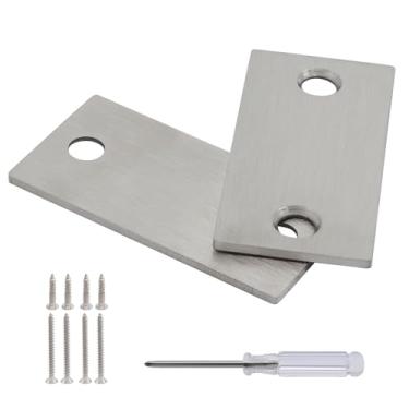 Imagem de LifCratms Pacote com 2 placas de cobertura de orifício de porta de 3,5 cm x 6,5 cm, placa de cobertura de fechadura de aço inoxidável com parafusos e chave de fenda (prata)