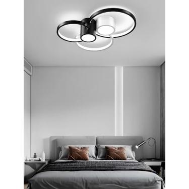 Imagem de Luminária de teto LED moderna, regulável, retangular, preta e branca, com controle remoto, ideal para quarto, cozinha, sala de jantar, escritório e sala de estar (5 lâmpadas).