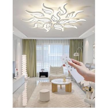 Imagem de Luminária de teto LED moderna, dimerizável, com design em formato de flor, em acrílico, com controle remoto, ideal para sala de estar, sala de jantar, quarto, cozinha, quarto infantil e escr