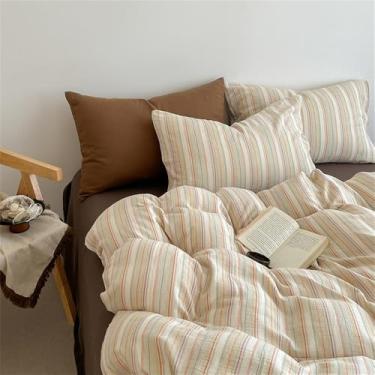 Imagem de Conjunto de cama listrado em algodão, respirável, não desbota, com lençol de baixo com elástico, tamanho queen/king, para decoração de quarto, 3, 1,5 m, conjunto de 4 peças A