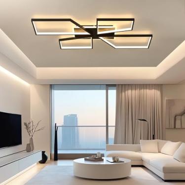 Imagem de Luminária de teto LED moderna de 120 W, 3000 K-6000 K, dimerizável, preta, quadrada, com controle remoto, luminária de embutir simples para quarto e sala de jantar.