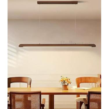 Imagem de Luminária pendente de LED para ilha de cozinha, lustre de LED em madeira, luminária de teto com intensidade ajustável e controle remoto, ideal para sala de jantar, escritório e sala de estar