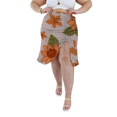 Imagem de Saia Midi Franzida Assimétrica Cintura Alta com Recorte na perna com f