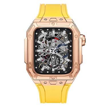 Imagem de TIOYW Capa de metal de titânio de aço inoxidável de luxo, para Apple Watch 8 7 45mm Kit de modificação de pulseira de borracha de flúor para IWatch 6 5 4 44mm (Cor: AE, Tamanho: 44mm)