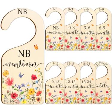 Imagem de AnyDesign 8 peças divisórias de armário de bebê de madeira silvestre para recém-nascidos a 24 meses organizador de guarda-roupa de bebê vintage floral para pendurar em casa, berçário, decoração de