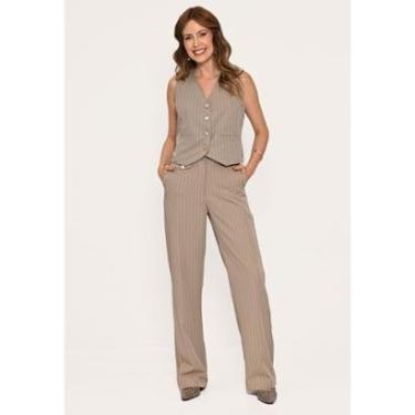 Imagem de Conjunto Bisô Colete e Calça Alfaiataria Risca de Giz Cinza-Feminino
