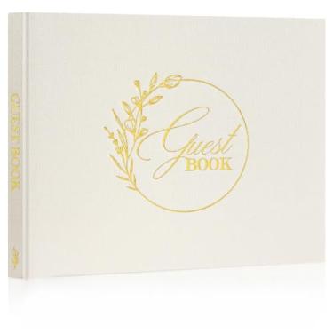 Imagem de Lanpn Livro de convidados de casamento para recepção de casamento - Livro de visitas elegante de linho com 108 páginas em branco para fazer login e fotos - Livro de visitas Polaroid para chá de panela